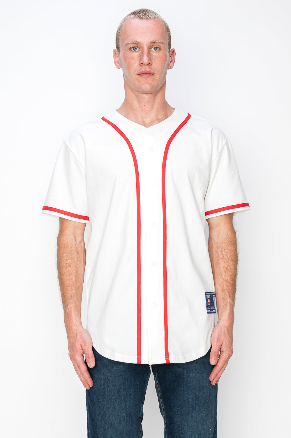 Men's Cotton White Color Baseball Jersey With Piping