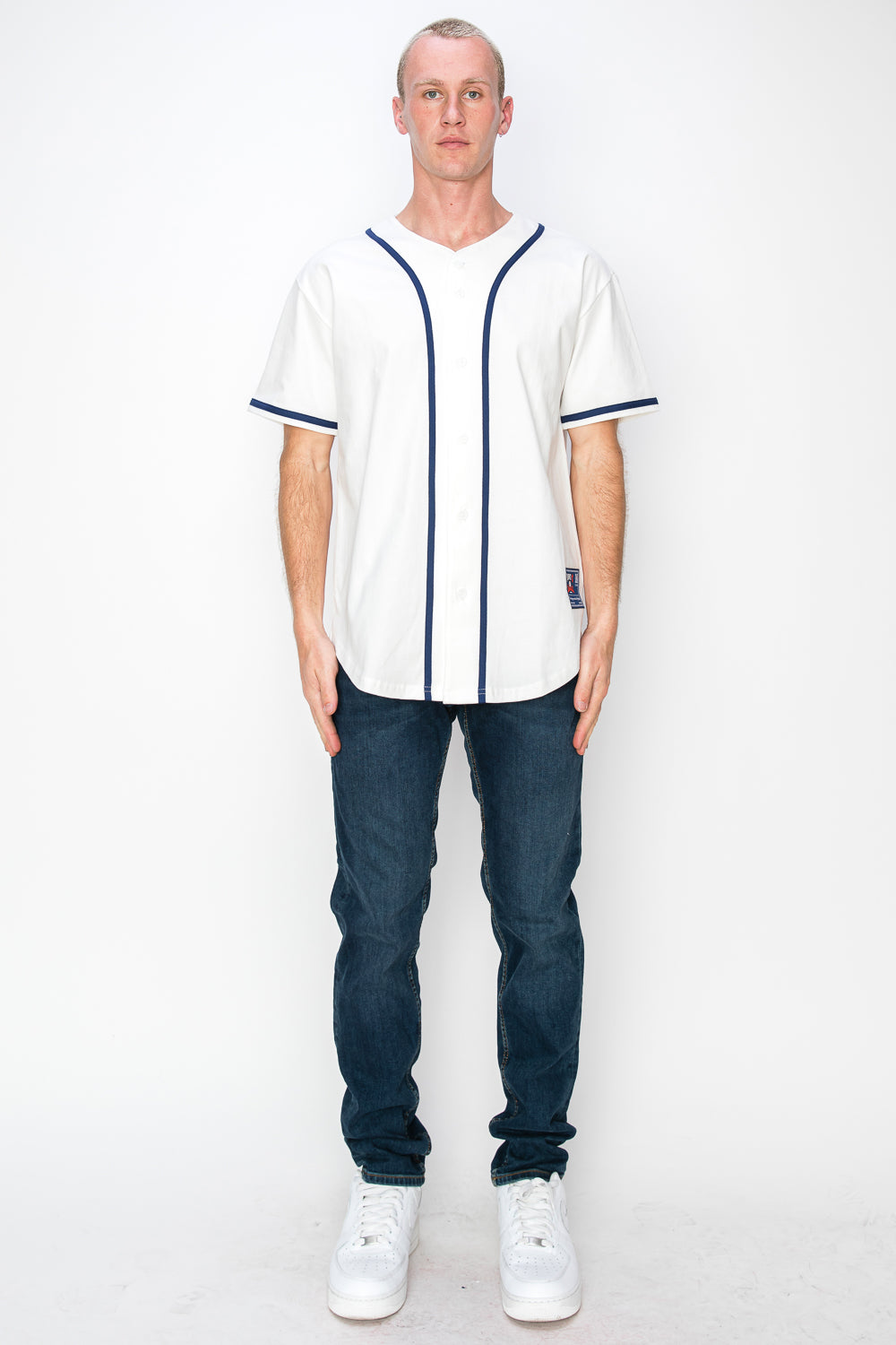 Men's Cotton White Color Baseball Jersey With Piping