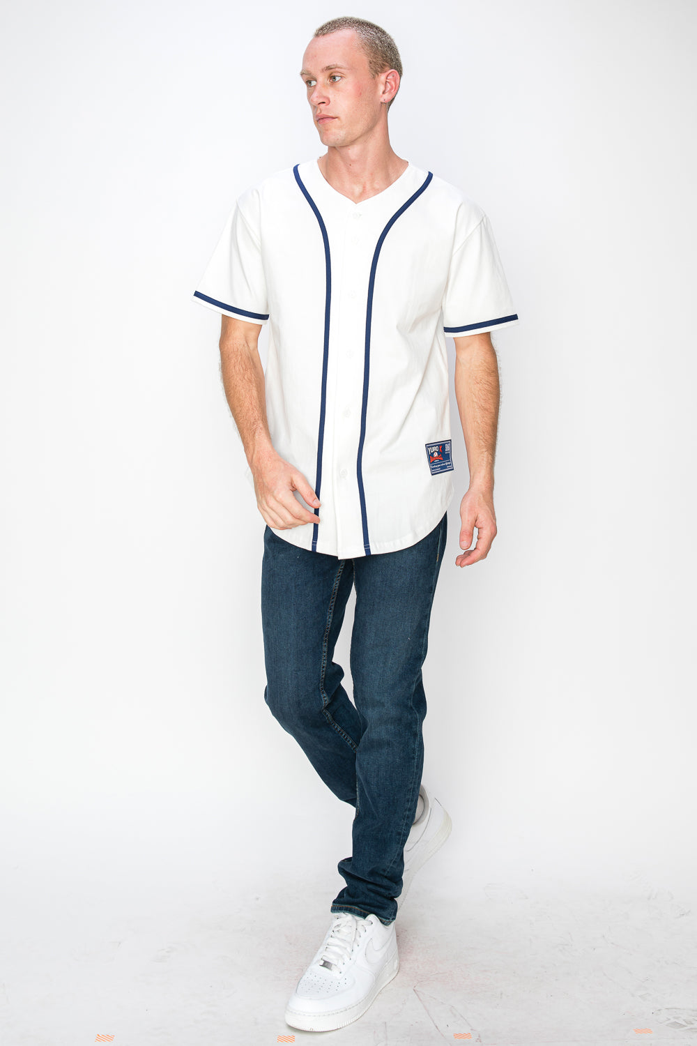 Men's Cotton White Color Baseball Jersey With Piping