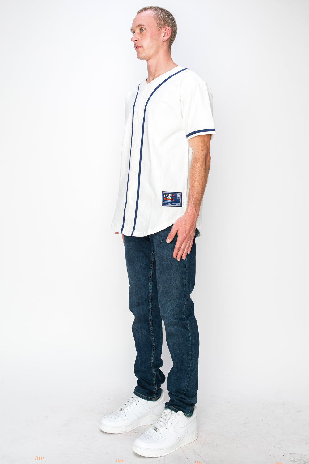 Men's Cotton White Color Baseball Jersey With Piping