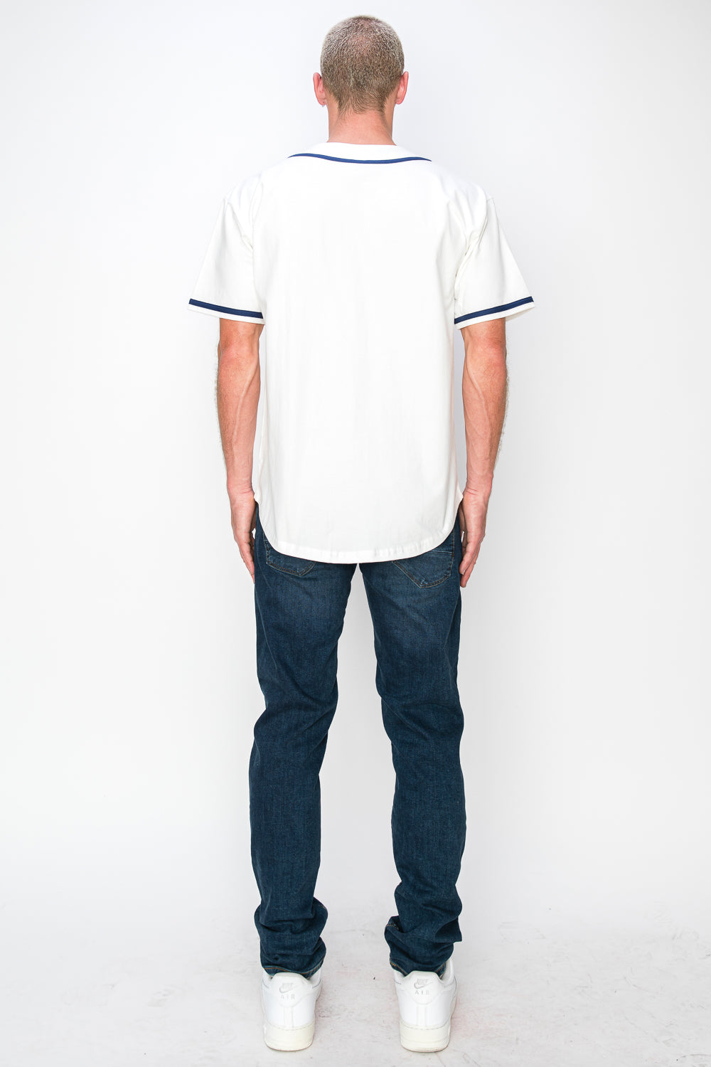 Men's Cotton White Color Baseball Jersey With Piping