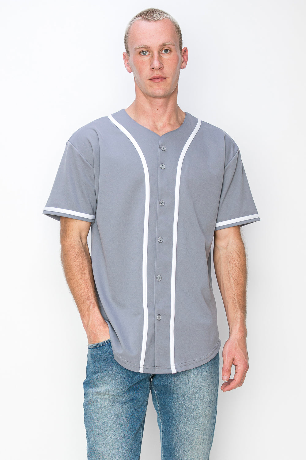 Men's Solid Colors Baseball Jersey With Piping