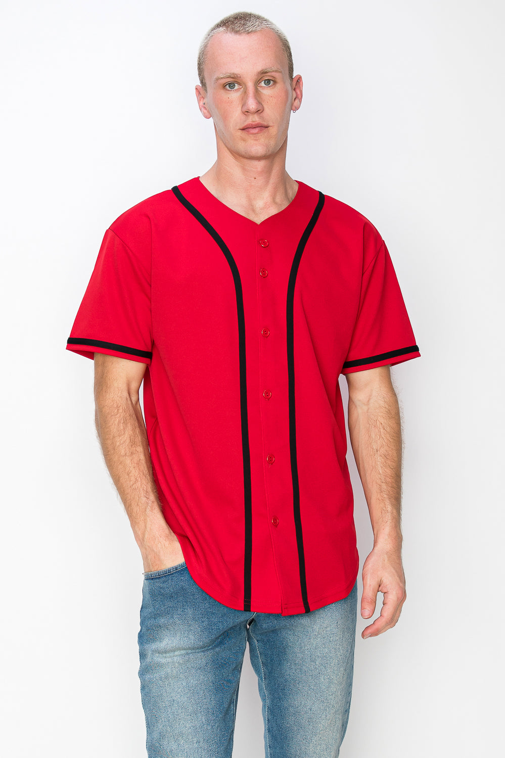 Men's Solid Colors Baseball Jersey With Piping