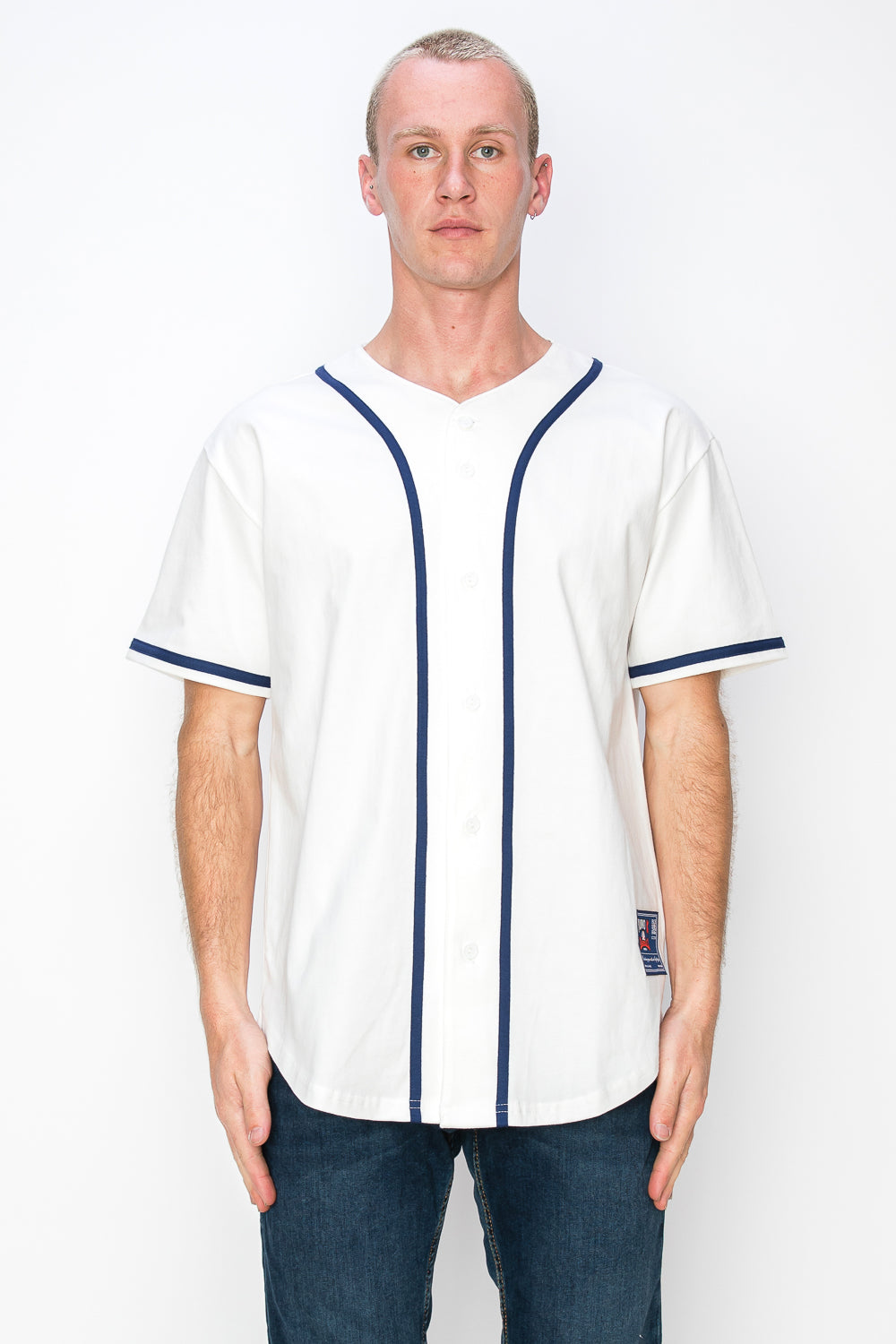 Men's Cotton White Color Baseball Jersey With Piping