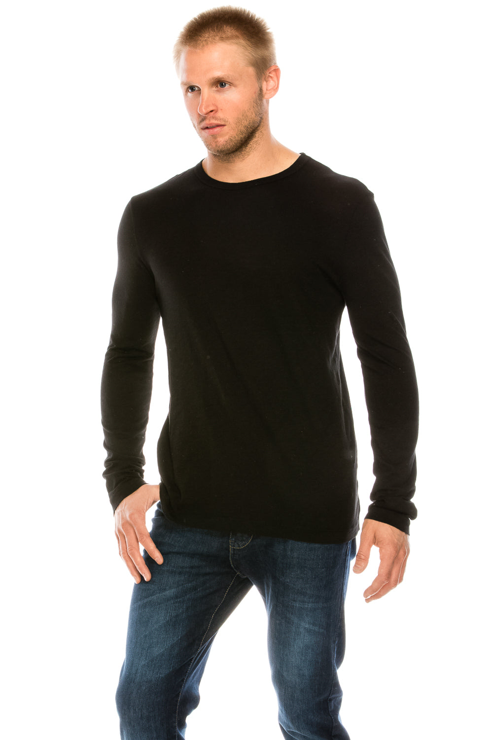 Garment-Dyed Slub Cotton Long Sleeve Crew Neck T-Shirt